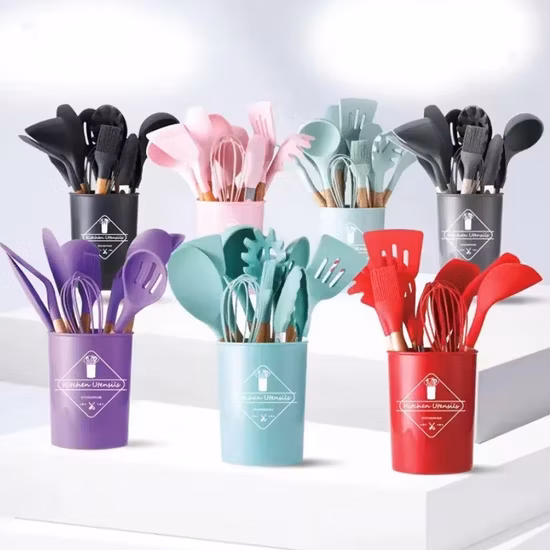 Ustensiles de cuisine colorés résistants à la chaleur de cuisson de silicone